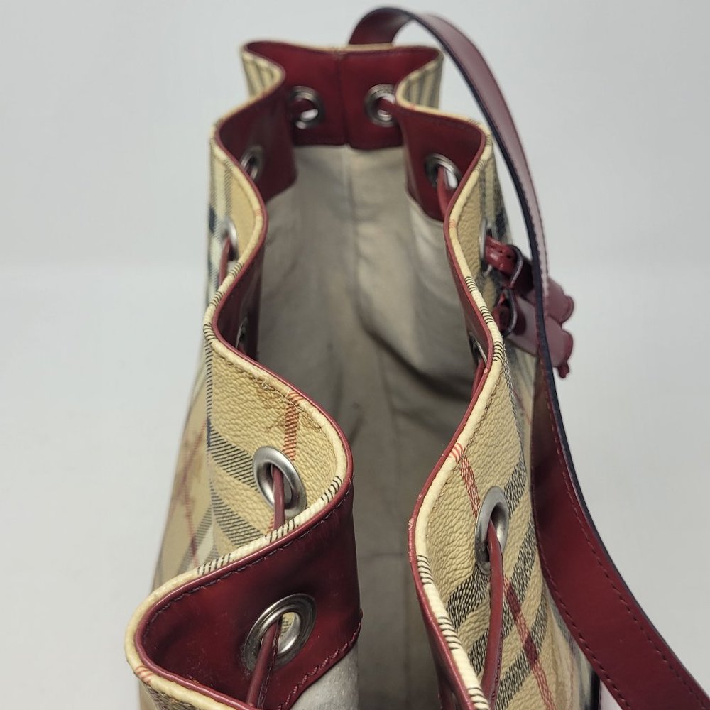 BURBERRY Haymarket Check Drawstring Bucket Shoulder Bag - Picture 8 of 16